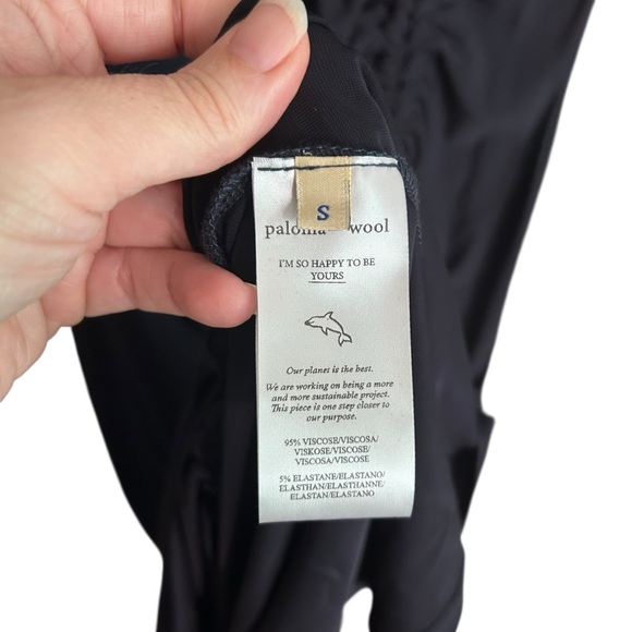 Paloma Wool Gobi Navy Ruched Midi Dress Sz Small Long Sleeve Fitted - Picture 5 of 9